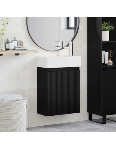 Mobile bagno con rubinetto Nero 45,5 x 22,5 x 84 cm