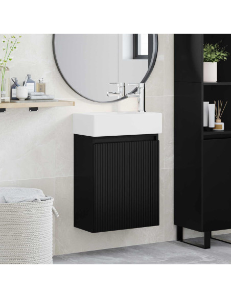 Mobile bagno con rubinetto Nero 45,5 x 22,5 x 84 cm