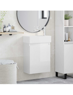 Mobile bagno con rubinetto Bianco Lucido 45,5 x 22,5 x 84 cm