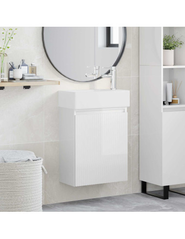Mobile bagno con rubinetto Bianco Lucido 45,5 x 22,5 x 84 cm