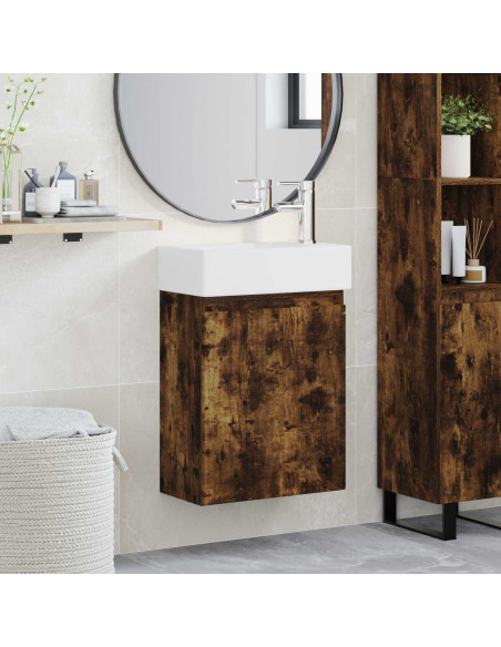Mobile bagno con rubinetto Rovere Fumo 45,5 x 22,5 x 84 cm