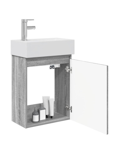 Mobile bagno con rubinetto Sonoma grigio 45,5 x 22,5 x 84 cm