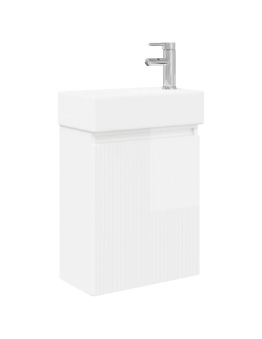 Mobile bagno con rubinetto Bianco Lucido 45,5 x 22,5 x 84 cm