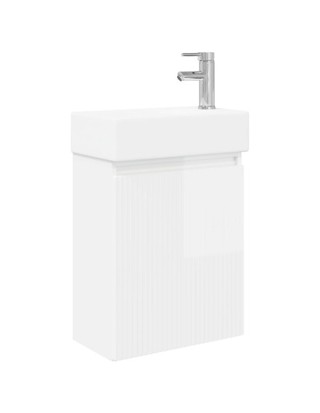 Mobile bagno con rubinetto Bianco Lucido 45,5 x 22,5 x 84 cm