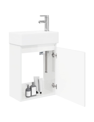 Mobile bagno con rubinetto Bianco Lucido 45,5 x 22,5 x 84 cm
