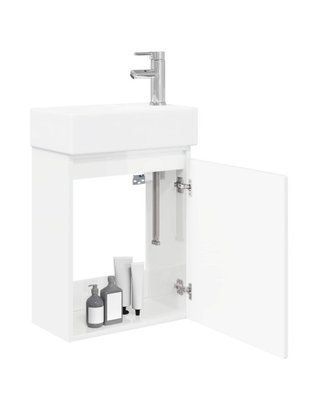 Mobile bagno con rubinetto Bianco Lucido 45,5 x 22,5 x 84 cm