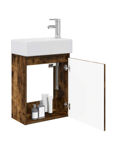 Mobile bagno con rubinetto Rovere Fumo 45,5 x 22,5 x 84 cm