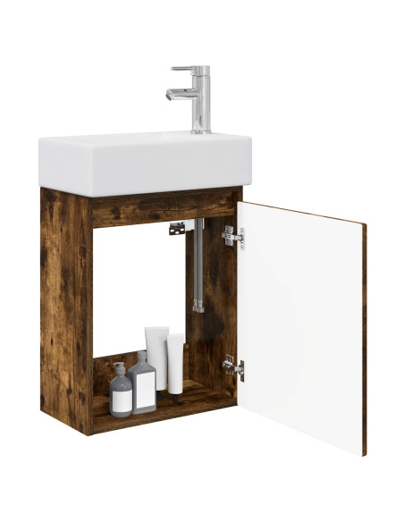Mobile bagno con rubinetto Rovere Fumo 45,5 x 22,5 x 84 cm