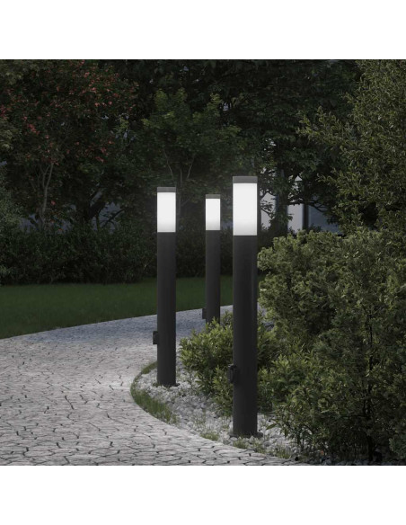 Lampioni a palo con presa elettrica 3 pz 80 cm Acciaio Inox IP44