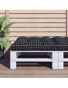 Cuscino per Pallet Motivo a Quadri Nero 70x70x12 cm in Tessuto