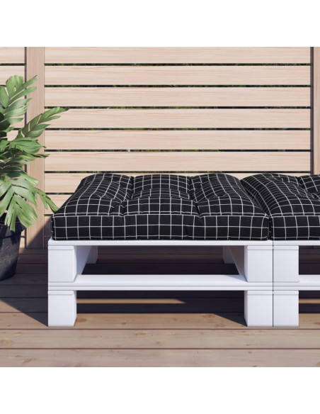 Cuscino per Pallet Motivo a Quadri Nero 70x70x12 cm in Tessuto