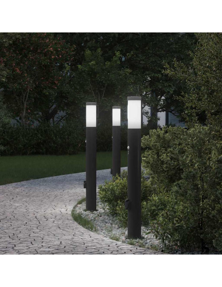 Lampioni a paletto con sensore e presa 3 pz 80 cm Acciaio Inox IP44