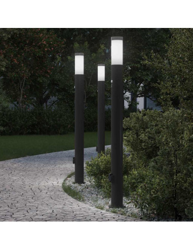 Lampioni a dissuasore con sensore e presa 3 pz 110 cm Acciaio Inox IP44