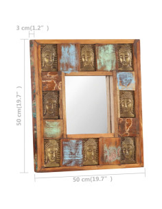 Specchio Decorato con Buddha 50x50cm Legno Massello di Recupero