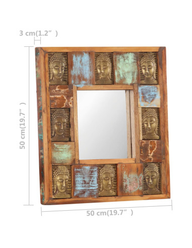 Specchio Decorato con Buddha 50x50cm Legno Massello di Recupero