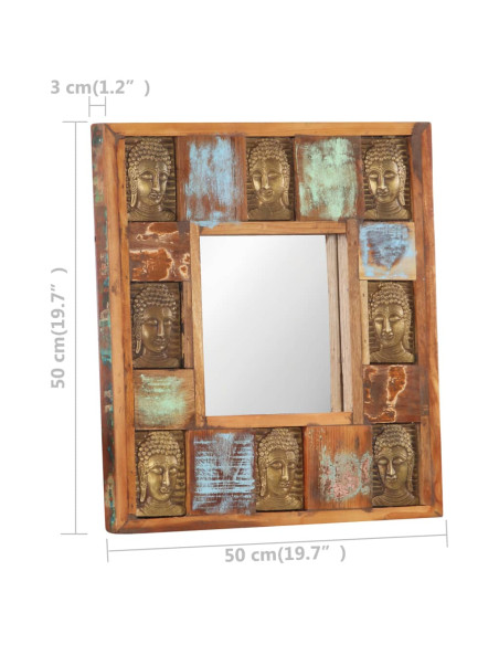Specchio Decorato con Buddha 50x50cm Legno Massello di Recupero