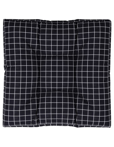 Cuscino per Pallet Motivo a Quadri Nero 70x70x12 cm in Tessuto