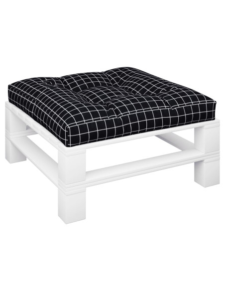 Cuscino per Pallet Motivo a Quadri Nero 70x70x12 cm in Tessuto