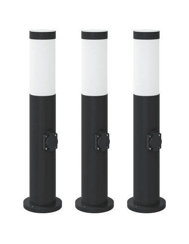 Lampioni a palo con presa elettrica 3 pz 50 cm Acciaio Inox IP44