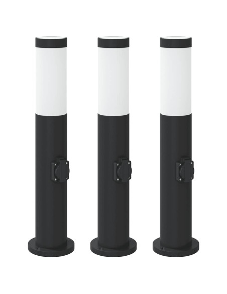 Lampioni a palo con presa elettrica 3 pz 50 cm Acciaio Inox IP44