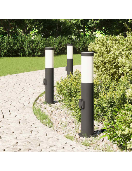 Lampioni a palo con presa elettrica 3 pz 50 cm Acciaio Inox IP44