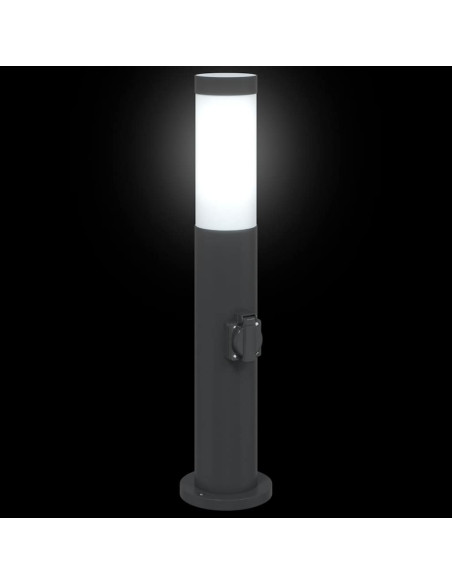 Lampioni a palo con presa elettrica 3 pz 50 cm Acciaio Inox IP44
