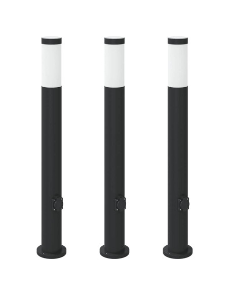 Lampioni a palo con presa elettrica 3 pz 80 cm Acciaio Inox IP44