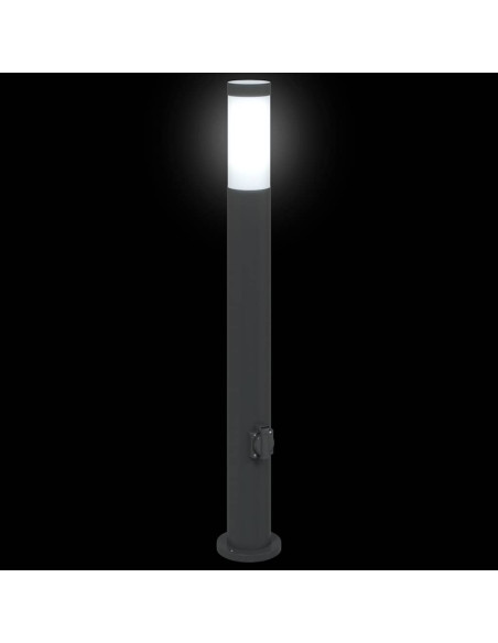 Lampioni a palo con presa elettrica 3 pz 80 cm Acciaio Inox IP44