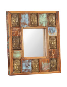 Specchio Decorato con Buddha 50x50cm Legno Massello di Recupero 2