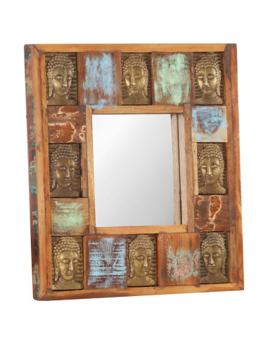 Specchio Decorato con Buddha 50x50cm Legno Massello di Recupero