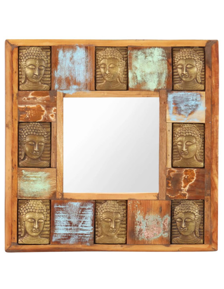 Specchio Decorato con Buddha 50x50cm Legno Massello di Recupero