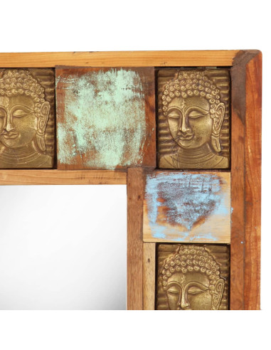 Specchio Decorato con Buddha 50x50cm Legno Massello di Recupero