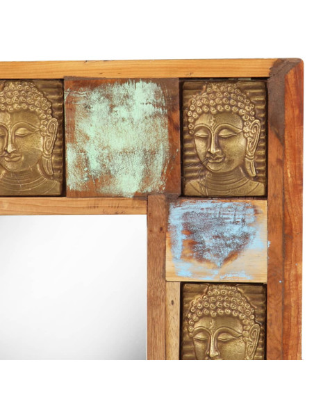 Specchio Decorato con Buddha 50x50cm Legno Massello di Recupero