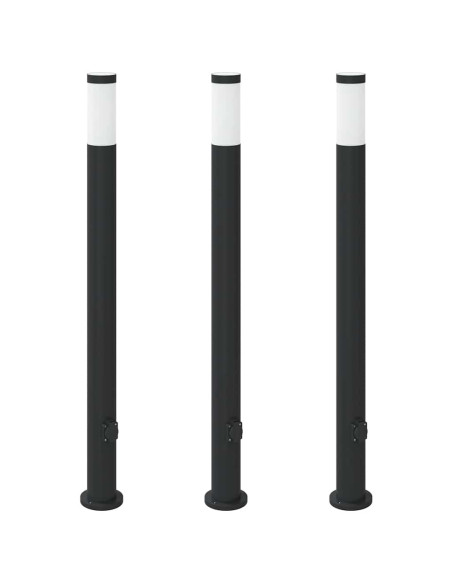 Lampioni a colonnina con presa elettrica 3 pz 110 cm Acciaio Inox IP44