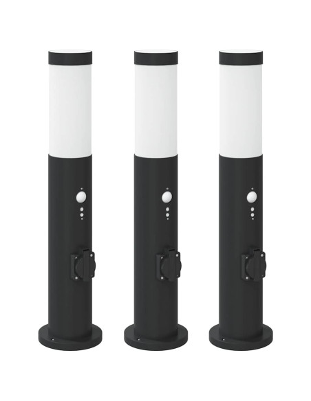 Lampioni a dissuasore con sensore e presa 3 pz 50 cm Acciaio Inox IP44