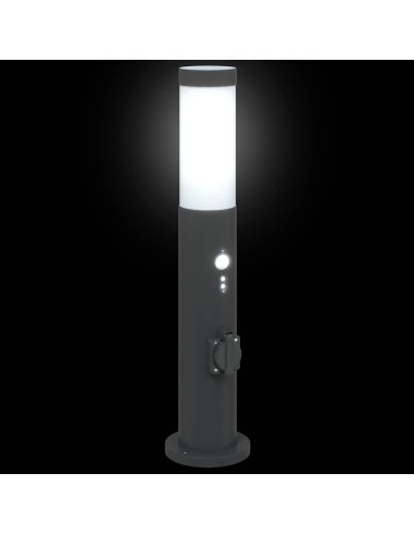 Lampioni a dissuasore con sensore e presa 3 pz 50 cm Acciaio Inox IP44