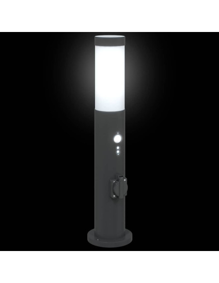 Lampioni a dissuasore con sensore e presa 3 pz 50 cm Acciaio Inox IP44