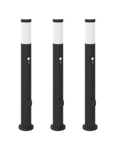 Lampioni a paletto con sensore e presa 3 pz 80 cm Acciaio Inox IP44 2