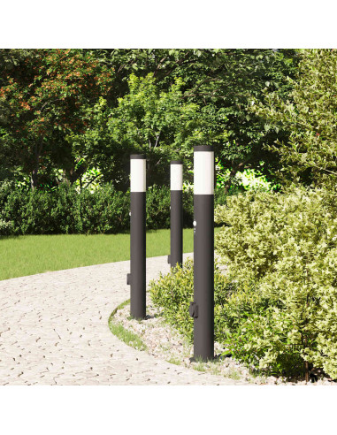 Lampioni a paletto con sensore e presa 3 pz 80 cm Acciaio Inox IP44
