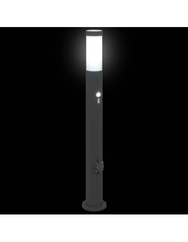 Lampioni a paletto con sensore e presa 3 pz 80 cm Acciaio Inox IP44