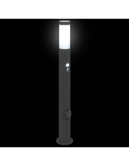 Lampioni a paletto con sensore e presa 3 pz 80 cm Acciaio Inox IP44