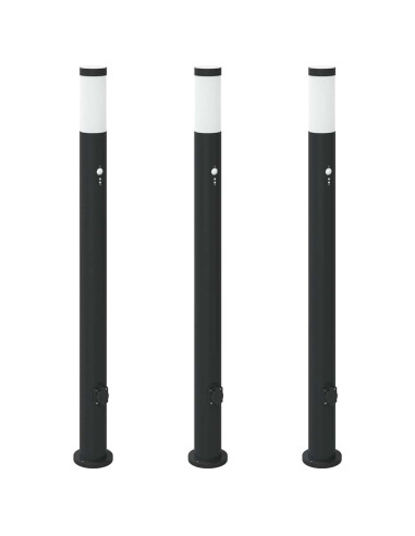 Lampioni a dissuasore con sensore e presa 3 pz 110 cm Acciaio Inox IP44