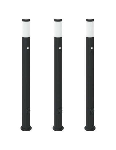 Lampioni a dissuasore con sensore e presa 3 pz 110 cm Acciaio Inox IP44
