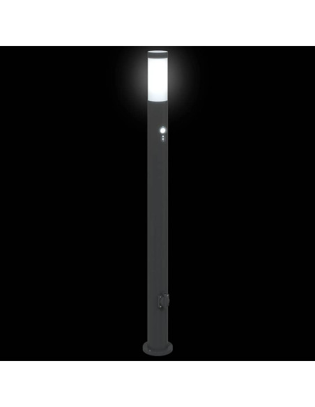 Lampioni a dissuasore con sensore e presa 3 pz 110 cm Acciaio Inox IP44