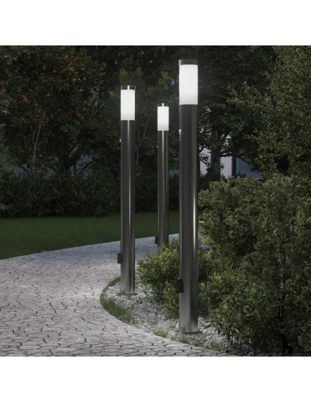 Lampioni a dissuasore con sensore e presa 3 pz 110 cm Acciaio Inox IP44