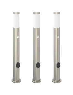 Lampioni a paletto con sensore e presa 3 pz 80 cm Acciaio Inox IP44 2