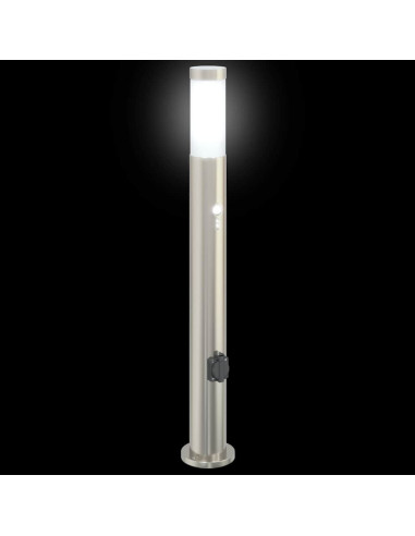 Lampioni a paletto con sensore e presa 3 pz 80 cm Acciaio Inox IP44