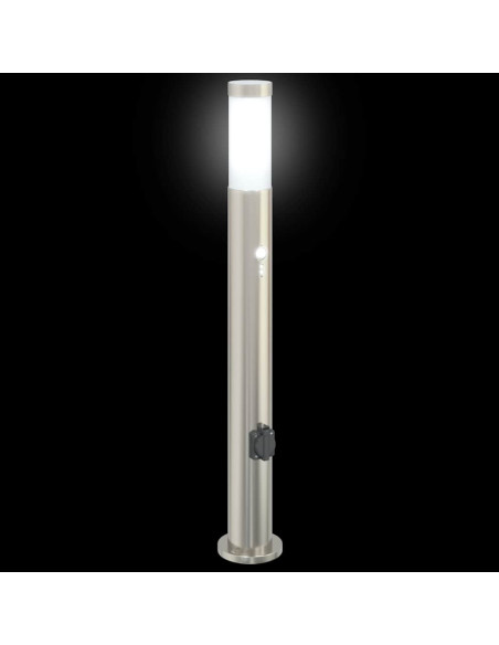 Lampioni a paletto con sensore e presa 3 pz 80 cm Acciaio Inox IP44