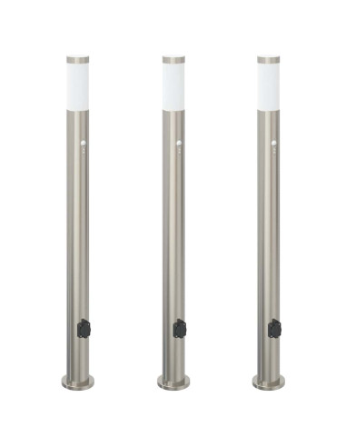 Lampioni a dissuasore con sensore e presa 3 pz 110 cm Acciaio Inox IP44