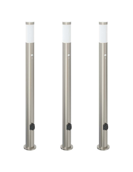 Lampioni a dissuasore con sensore e presa 3 pz 110 cm Acciaio Inox IP44